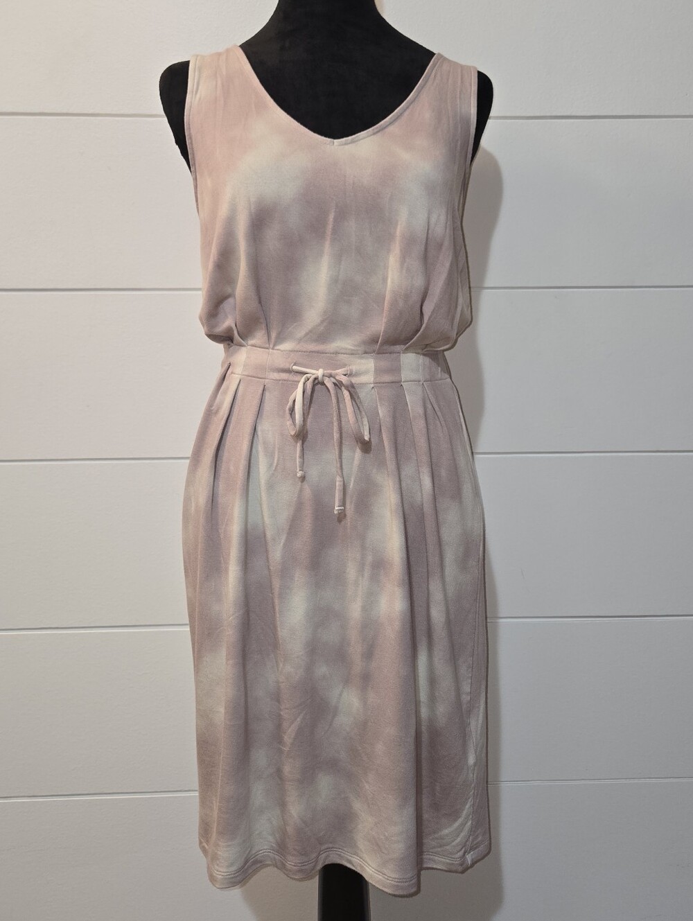 Express Pink Tie-Dye Sleeveless Midi Dress with Drawstring Waist